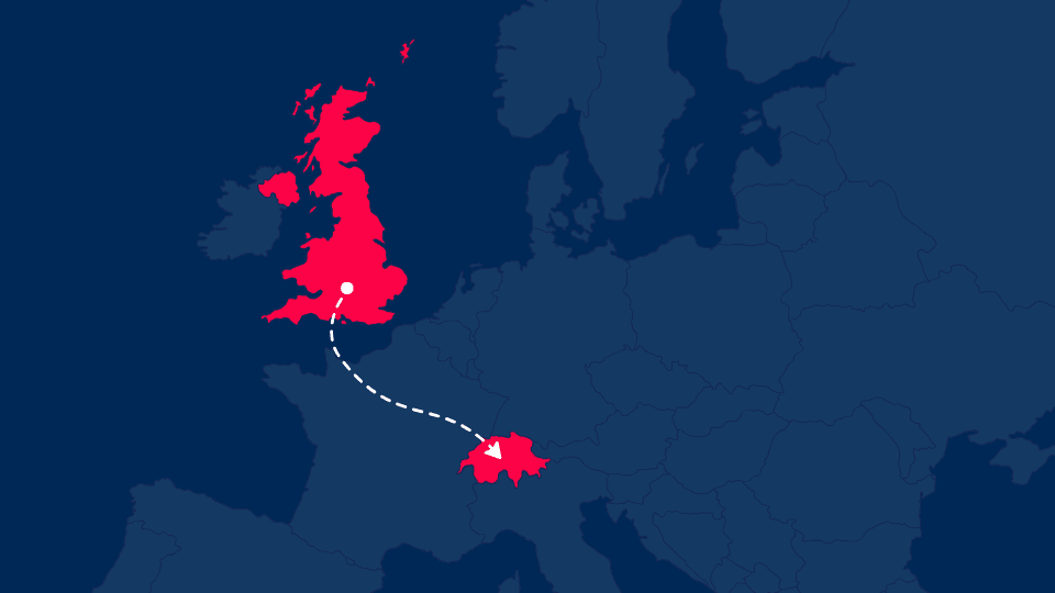 Carte de l'Europe avec la Suisse et le Royaume-Uni mis en évidence
